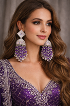 Royal Amethyst Statement Jhumkas | Silver Tone & Purple Beadwork
