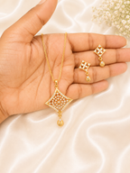 Luxury Gold Plated Diamond Cut Necklace & Earrings Set for Women | Elegant Party Wear Jewellery Set