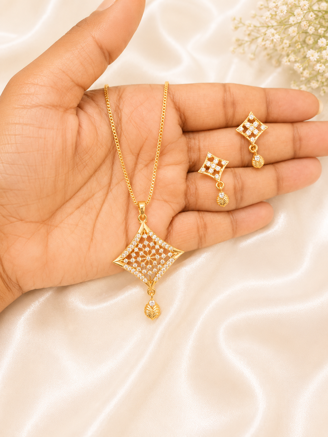 Luxury Gold Plated Diamond Cut Necklace & Earrings Set for Women | Elegant Party Wear Jewellery Set
