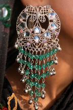 Emerald Green Beaded Butterfly Chandbali Earrings for Women | Traditional Gold Plated Statement Party & Wedding Jewellery