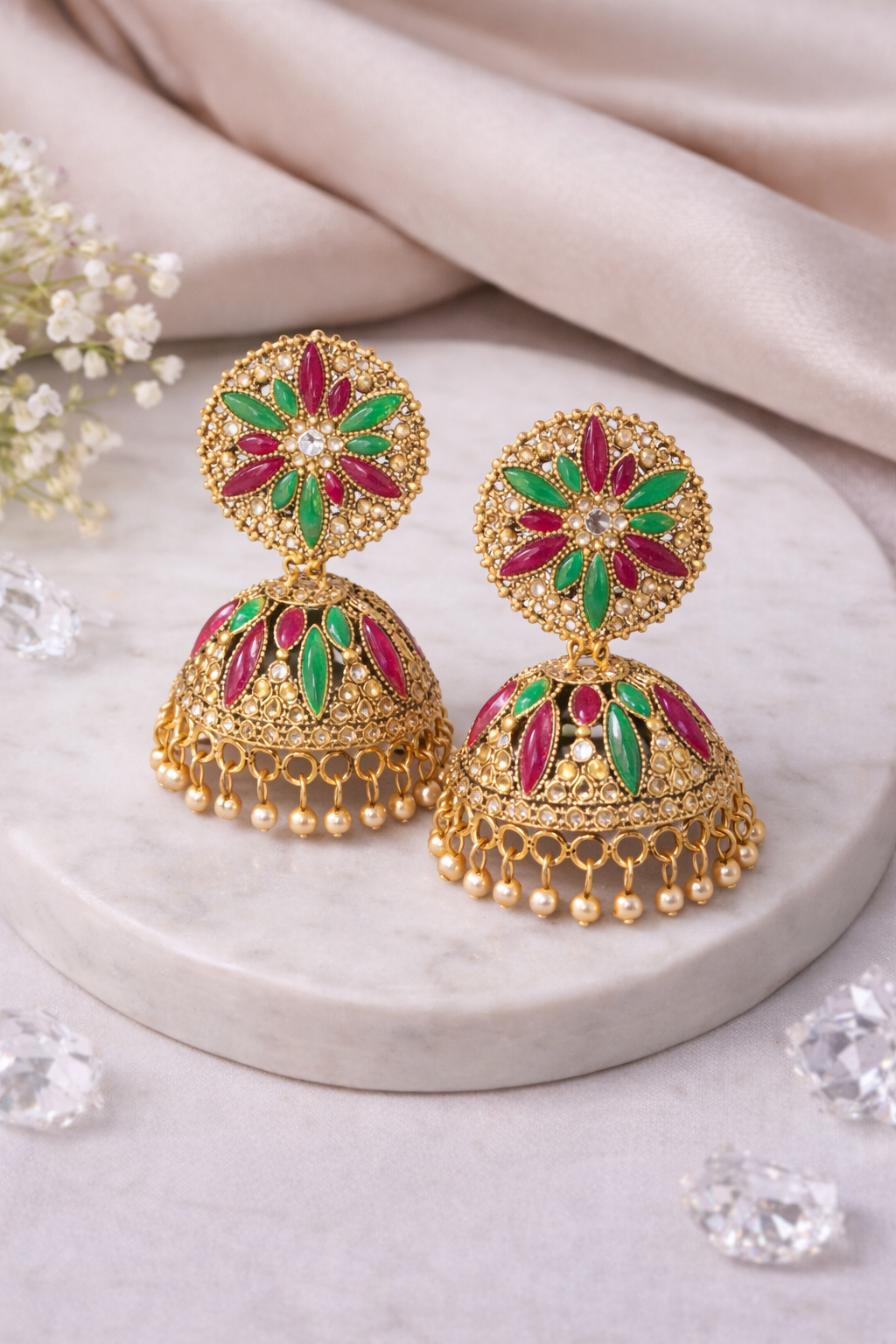 Royal Meenakari Gold Jhumka Earrings – Traditional Bridal & Festive Wear