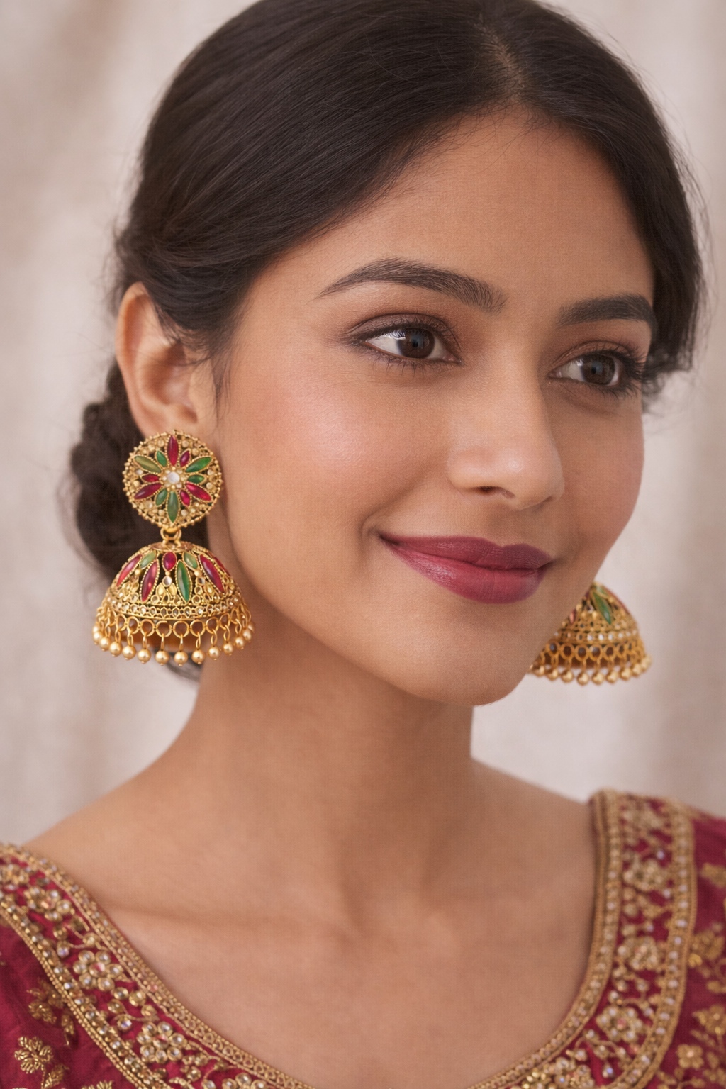Royal Meenakari Gold Jhumka Earrings – Traditional Bridal & Festive Wear