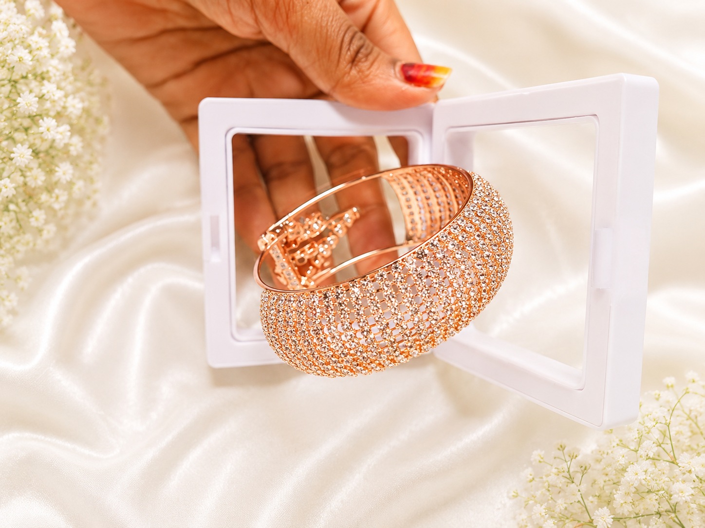 Rose Gold Crystal Cuff Bracelet for Women | Luxury Rhinestone Adjustable Party Bracelet