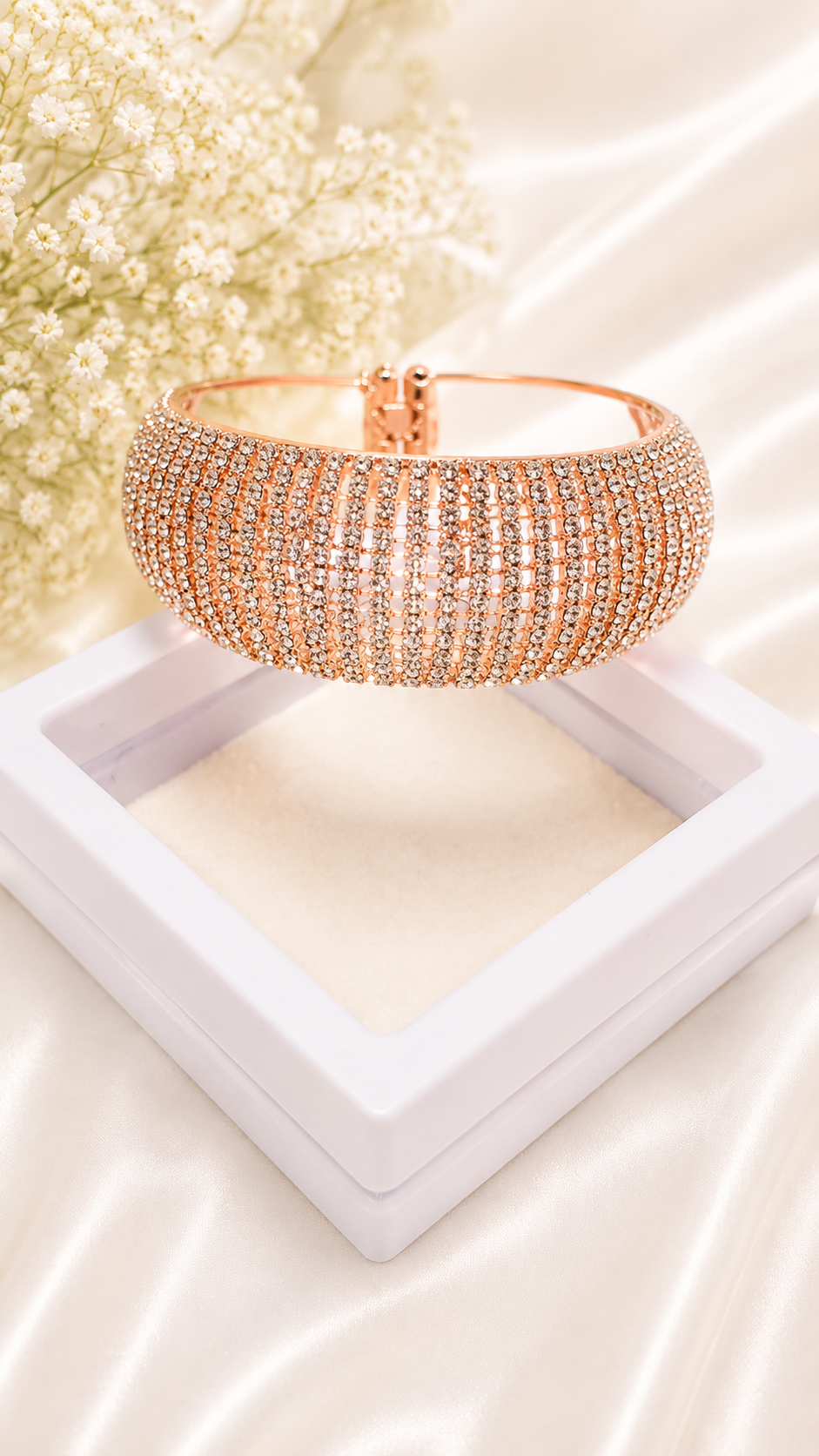 Rose Gold Crystal Cuff Bracelet for Women | Luxury Rhinestone Adjustable Party Bracelet