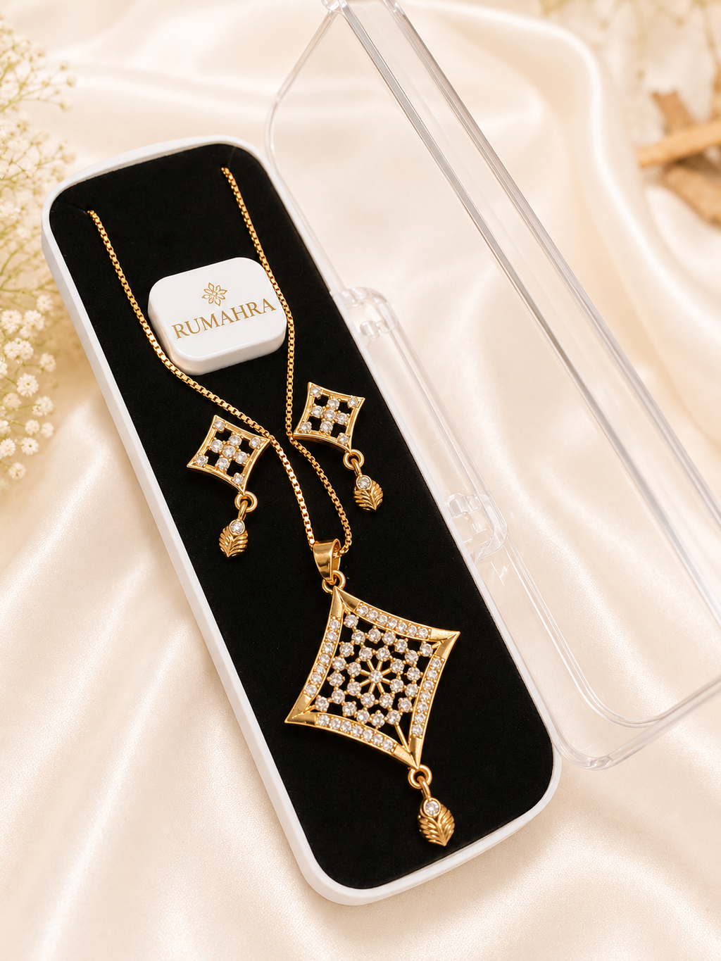Luxury Gold Plated Diamond Cut Necklace & Earrings Set for Women | Elegant Party Wear Jewellery Set