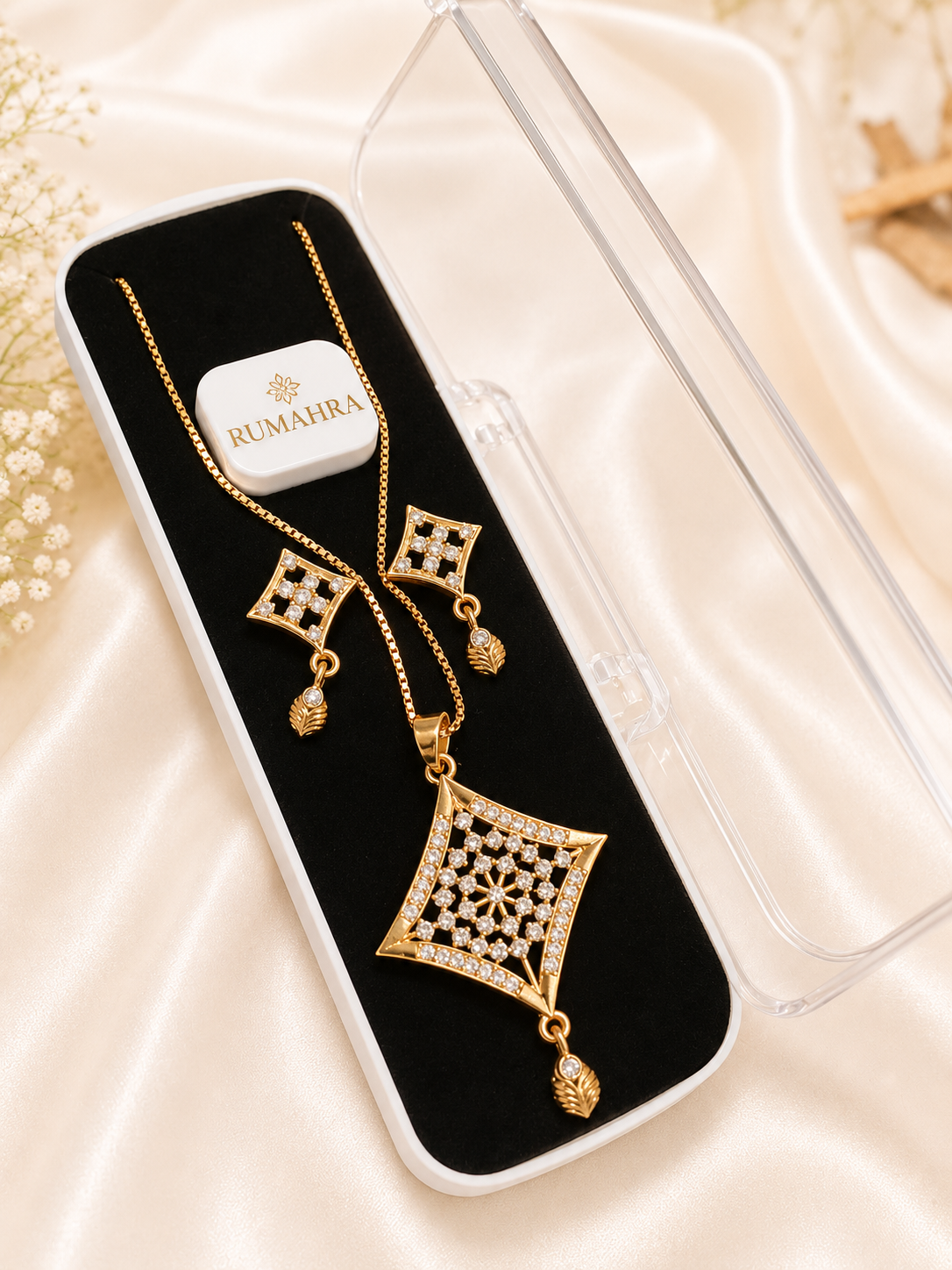 Luxury Gold Plated Diamond Cut Necklace & Earrings Set for Women | Elegant Party Wear Jewellery Set