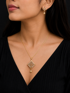 Luxury Gold Plated Diamond Cut Necklace & Earrings Set for Women | Elegant Party Wear Jewellery Set