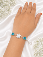 Luxury Crystal Flower Bracelet for Women | Adjustable Silver Plated Bracelet with Emerald Cut Stones | Elegant Party & Gift Jewelry