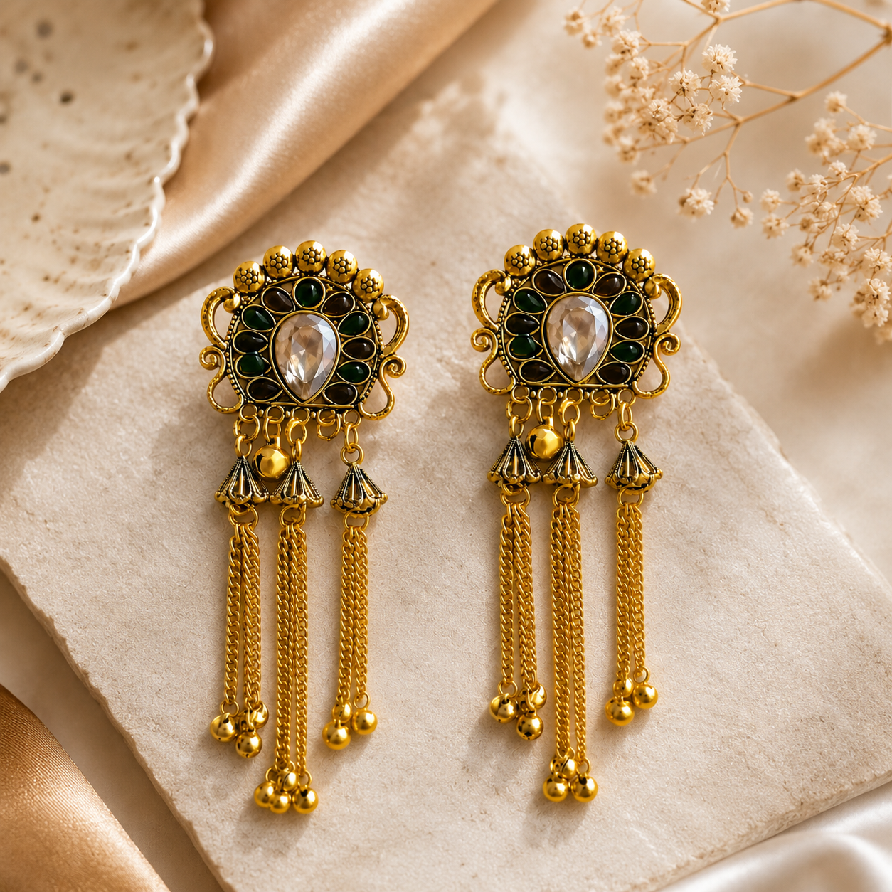 Emerald Tassel Earrings
