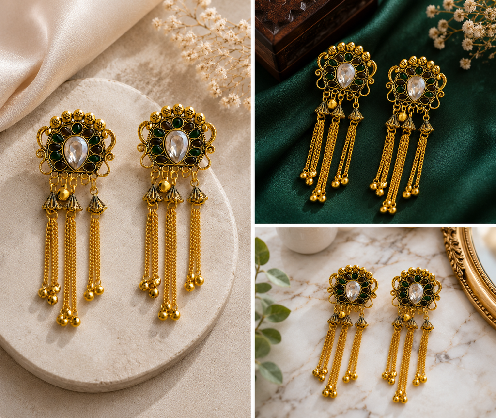 Emerald Tassel Earrings