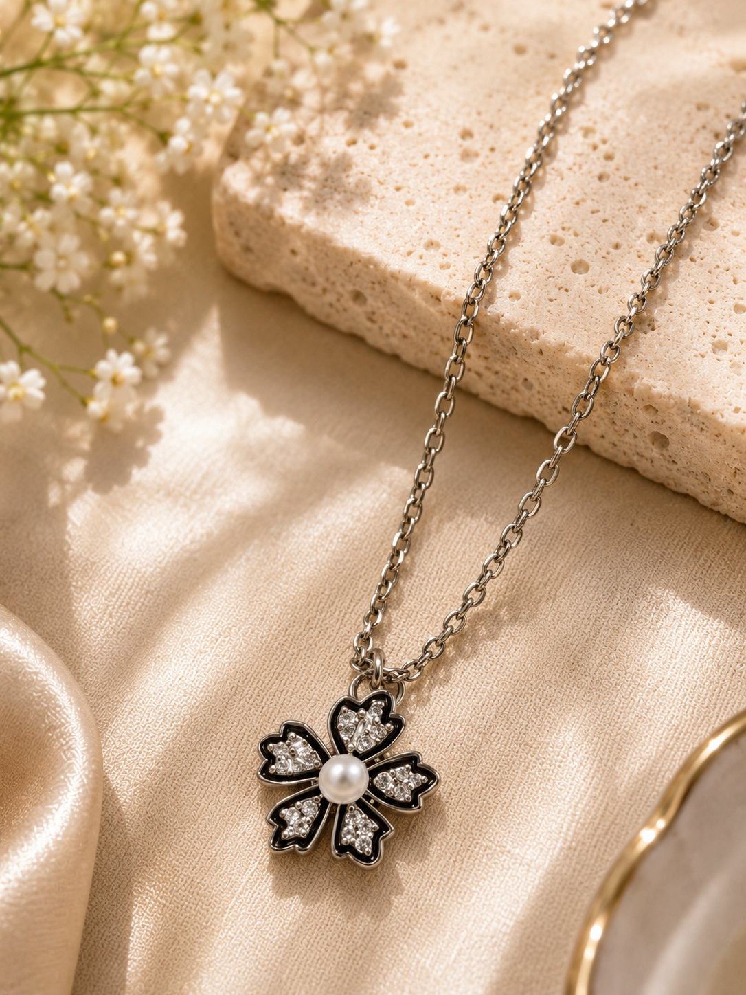 Elegant Silver Flower Pendant Necklace