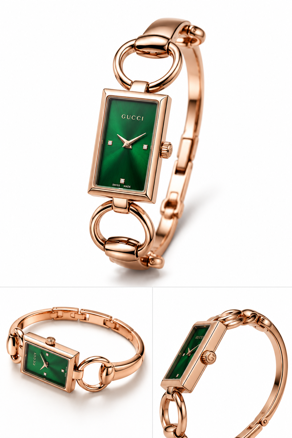 Luxury Rose Gold Green Dial Bracelet Watch for Women