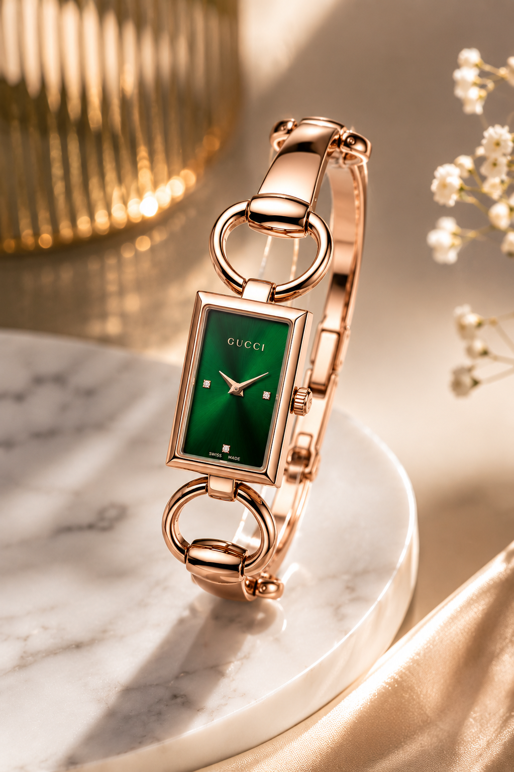 Luxury Rose Gold Green Dial Bracelet Watch for Women