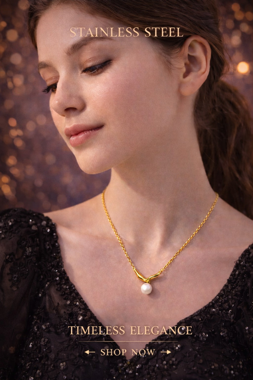 Golden Pearl Pendant Necklace – Timeless Elegance