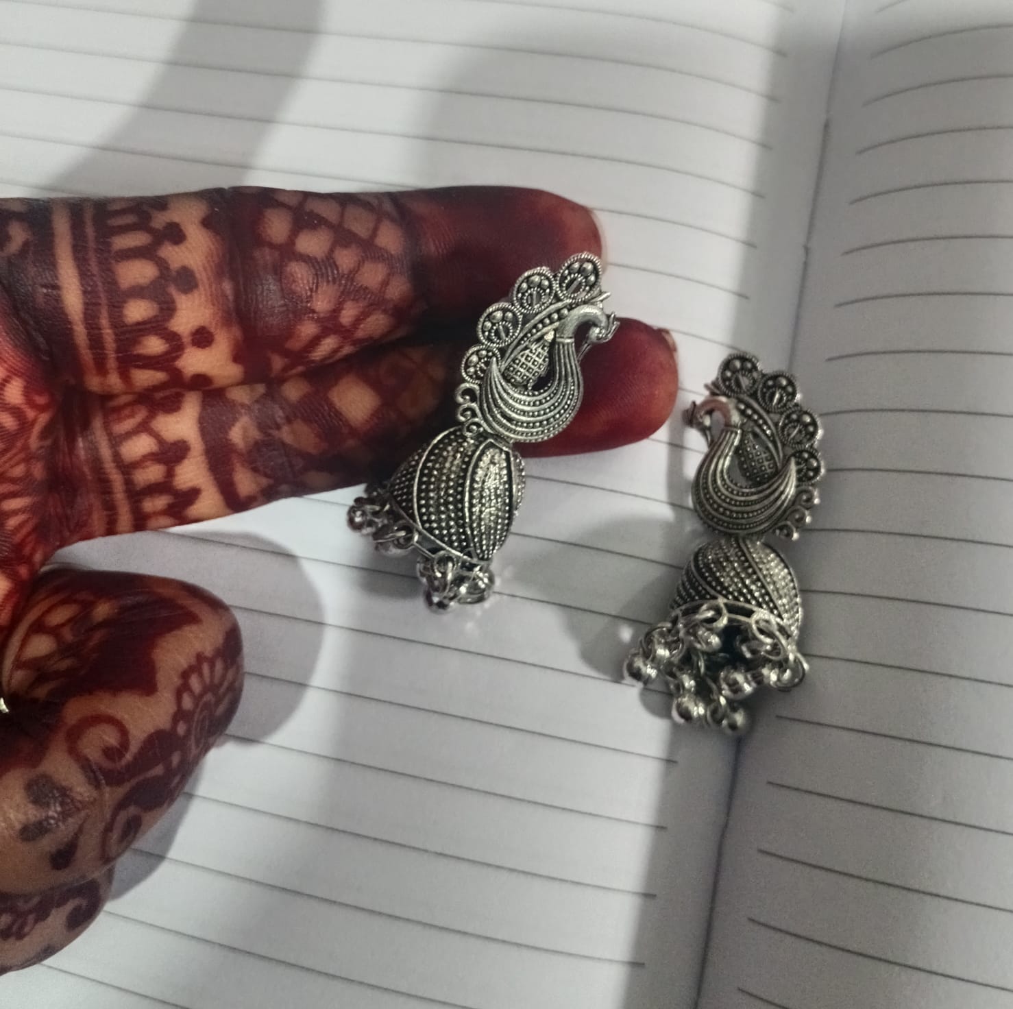 Elegant Oxidised Silver Peacock Jhumka Earrings – Traditional Ethnic Jewellery