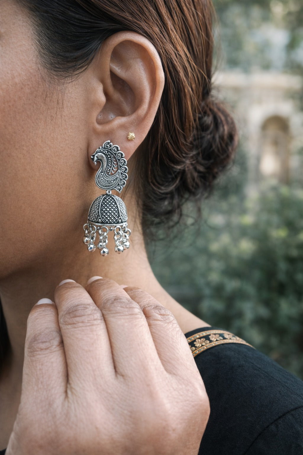 Elegant Oxidised Silver Peacock Jhumka Earrings – Traditional Ethnic Jewellery