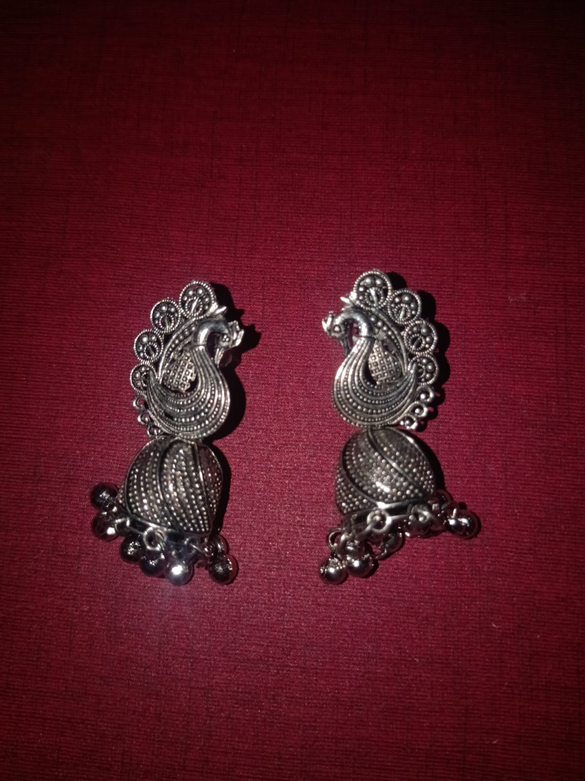 Elegant Oxidised Silver Peacock Jhumka Earrings – Traditional Ethnic Jewellery