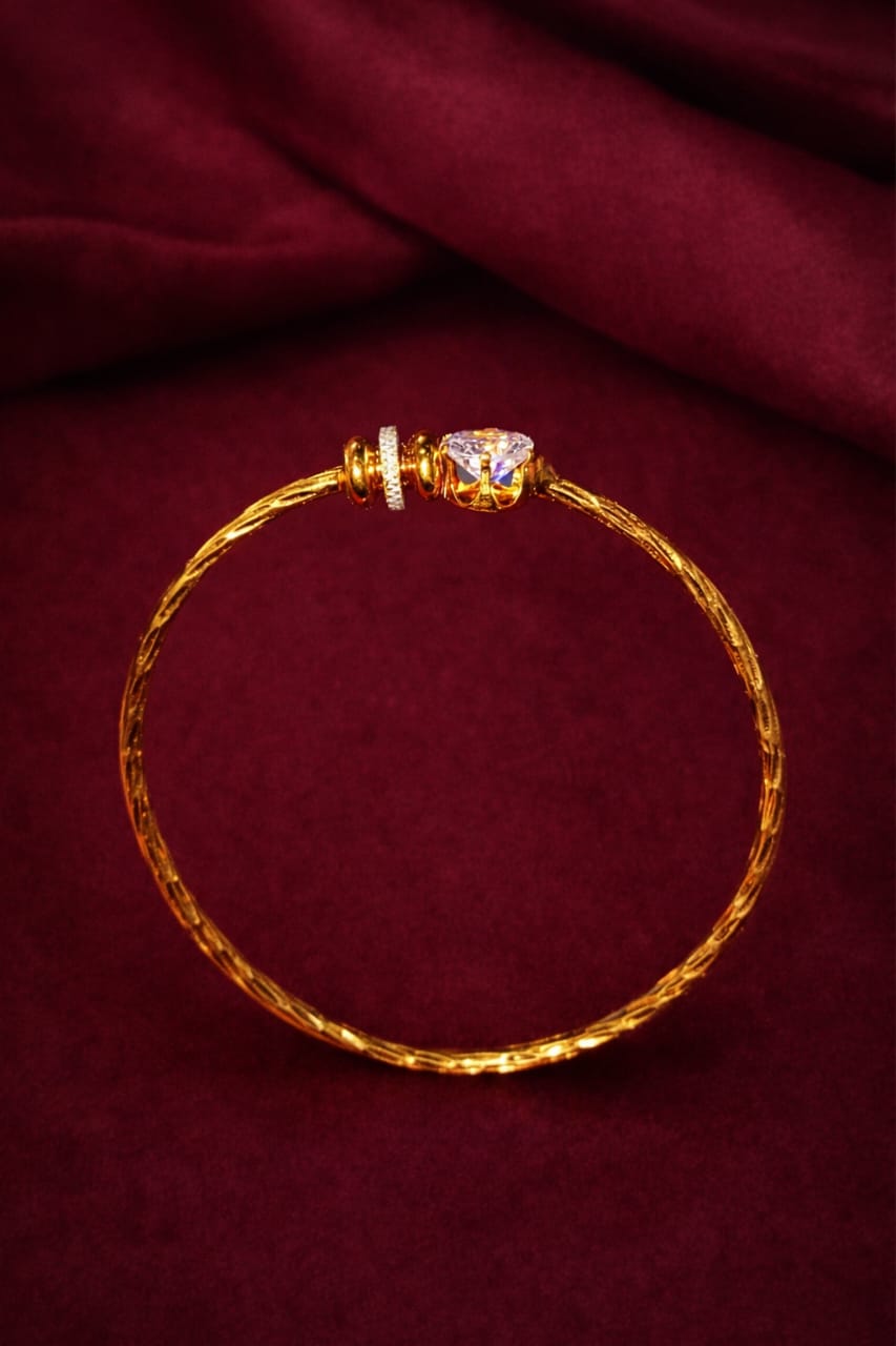Royal Sparkle Gold-Plated Openable Kada Bracelet with Solitaire Stone