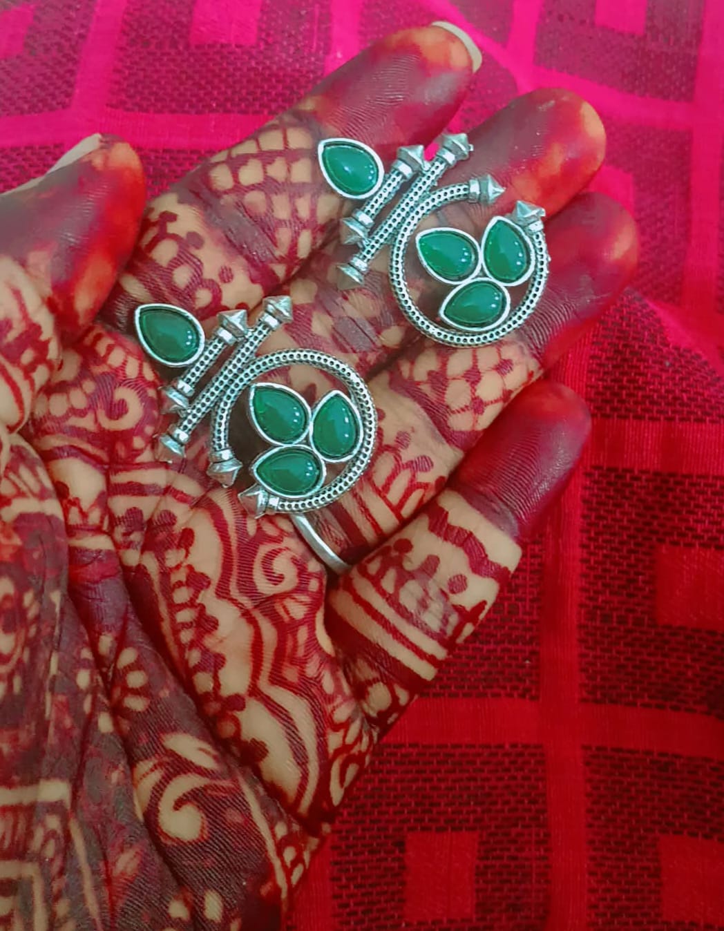 Elegant Handcrafted Oxidized Silver Look Stud Earrings with Leaf Motif – Green, Red, Yellow, Sky Blue &amp; Light Purple