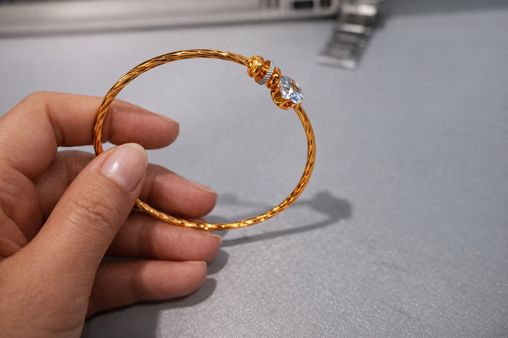 Royal Sparkle Gold-Plated Openable Kada Bracelet with Solitaire Stone