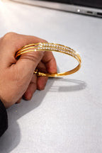 Party Wear Golden Bangles with Pearl Designer Pendant Set