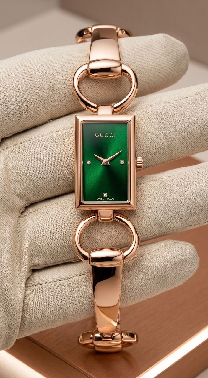 Luxury Rose Gold Green Dial Bracelet Watch for Women