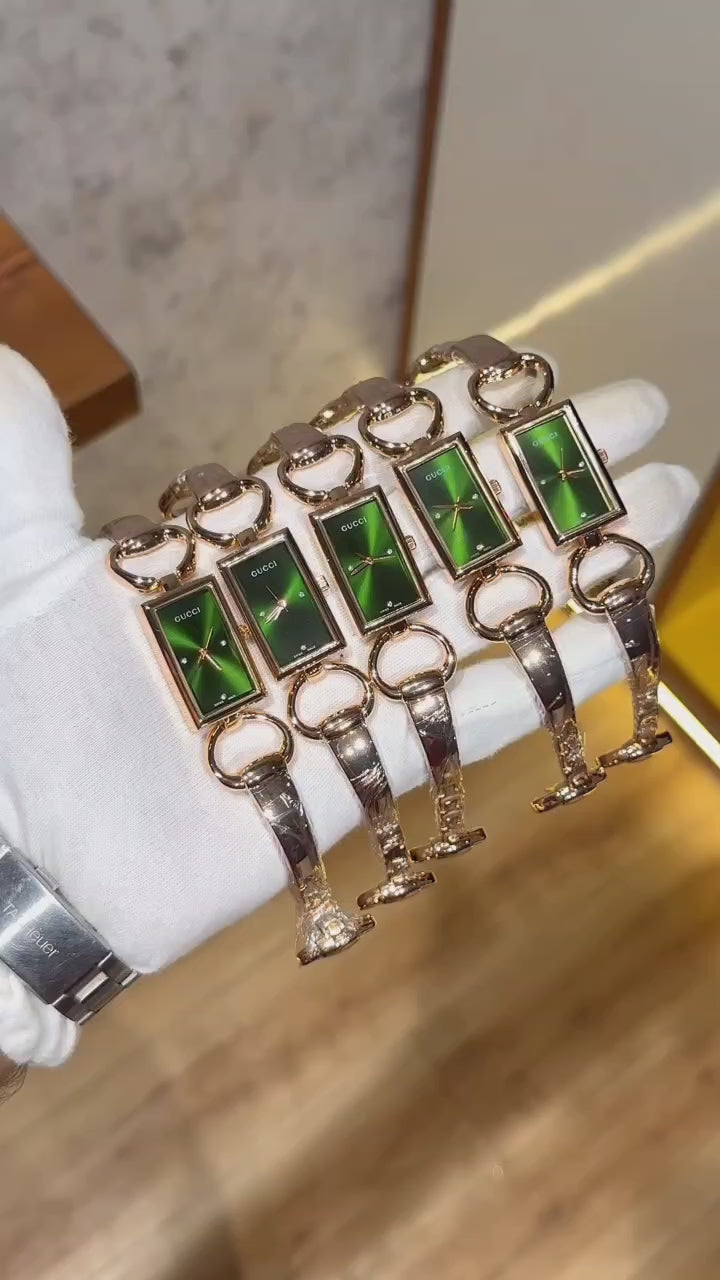Luxury Rose Gold Green Dial Bracelet Watch for Women